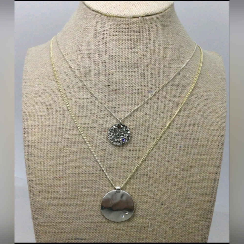 Kenneth Cole New York Silvetone Coin Pendant Dual Strand Necklace 20"